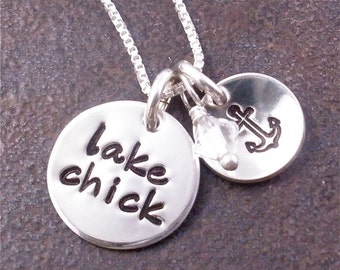 Lake Chick Necklace - Hand Stamped Sterling Silver with Anchor