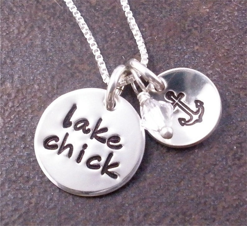 Lake Chick Necklace Hand Stamped Sterling Silver With Anchor Etsy