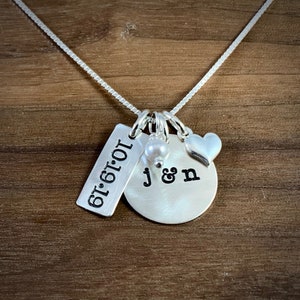 Personalized / Wedding Date and Initials Hand Stamped Sterling Silver Necklace