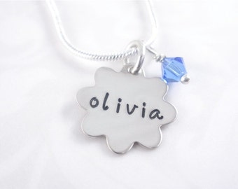 Personalized Hand Stamped Name Necklace with birthstone bead