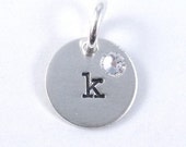 Hand Stamped Initial charm with Birthstone