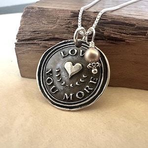Love You More Pure Silver Necklace: Wax Seal Style, Swarovski Pearl