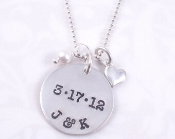 Wedding Charm Hand Stamped Personalized on Sterling Silver Chain