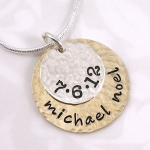 Hand Stamped Mixed Metal Personalized Necklace image 1