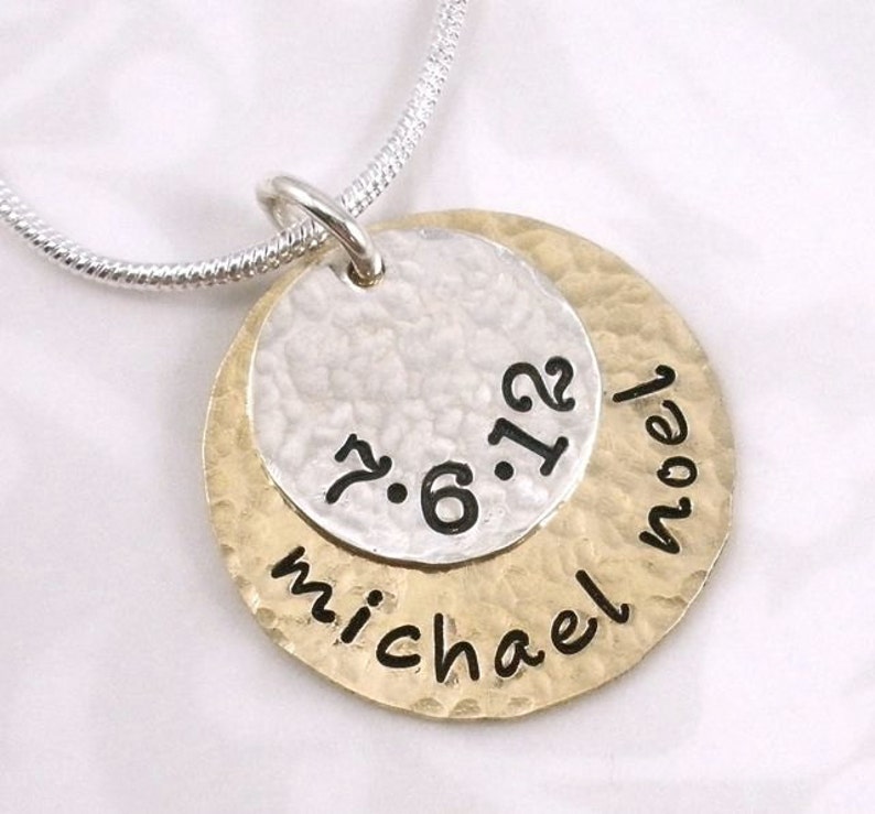 Hand Stamped Mixed Metal Personalized Necklace image 1