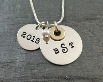 Monogram Graduation Necklace - 2015 - Hand Stamped