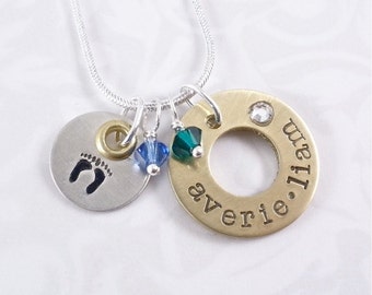 Mixed Metal Hand Stamped Personalized Necklace