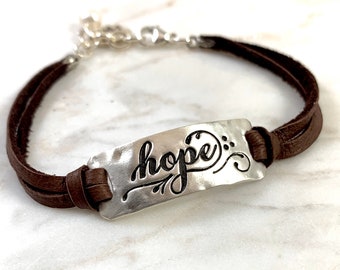 Hope Bracelet - Leather and Silver Bracelet - Deerskin leather bracelet