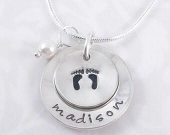 Footprints - Personalized hand stamped necklace