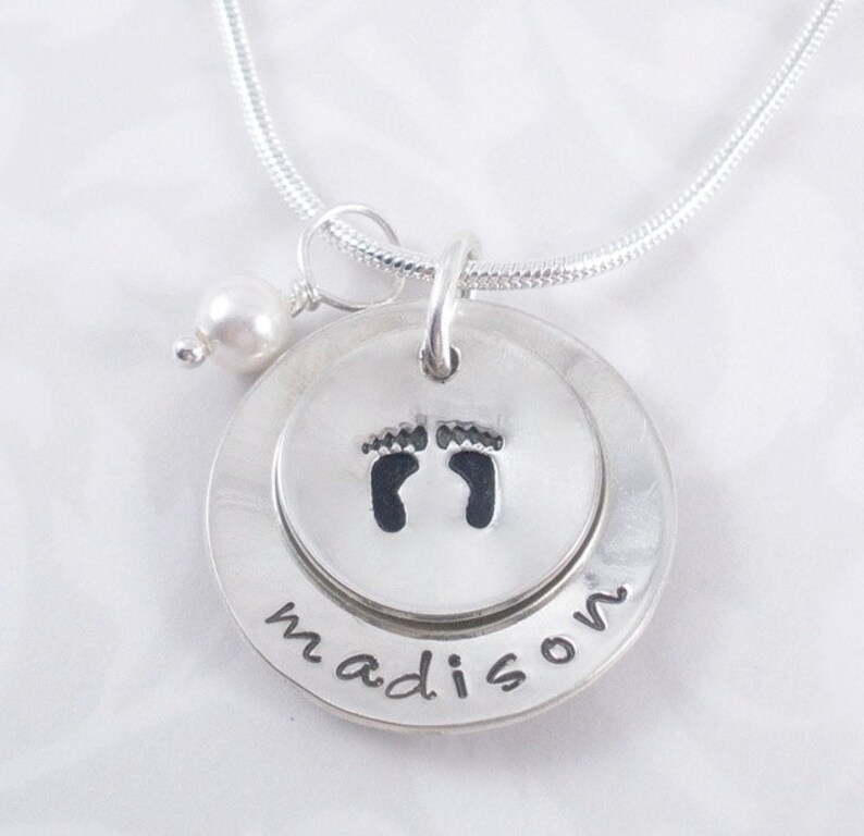 Footprints Personalized Hand Stamped Necklace Etsy