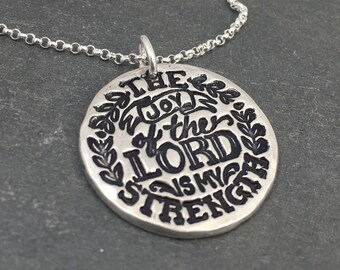 The Joy of the Lord Silver Necklace - Decorative Lettering Necklace