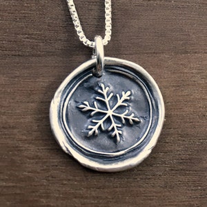 Snowflake Necklace/ Wax Seal Necklace/ Silver Snowflake/ Fine Silver/ Oxidized Silver/ Snowflake Charm