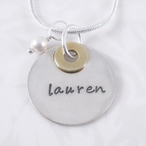 Hand Stamped Name Necklace with brass washer and bead
