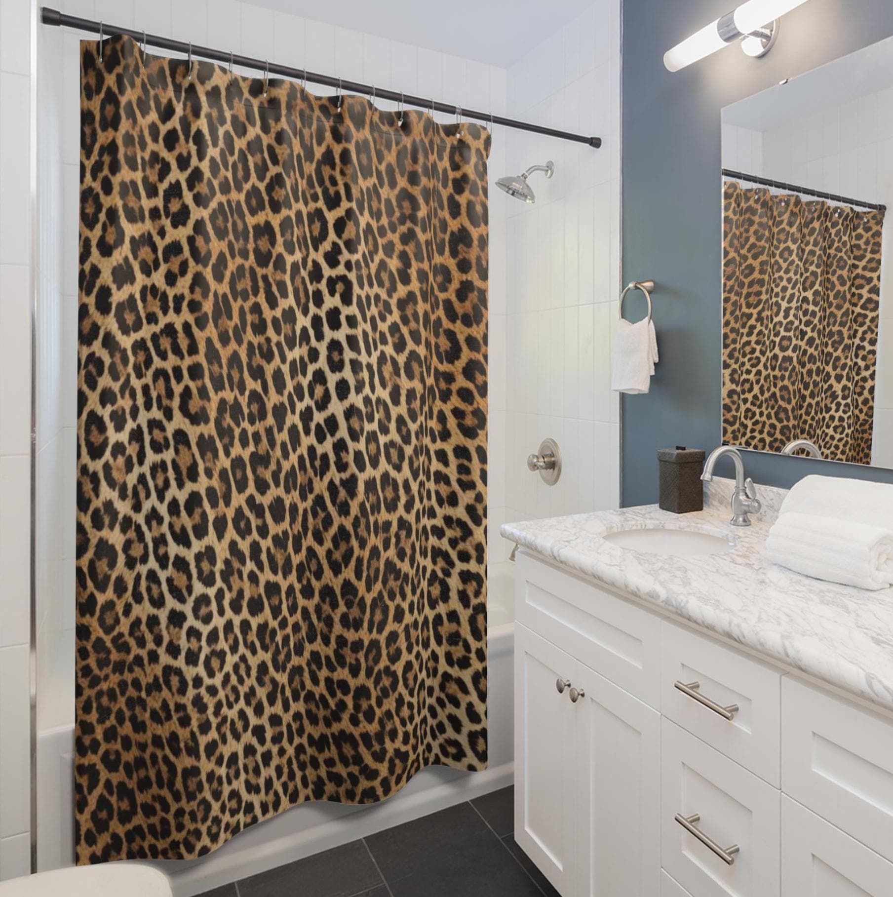 Wild Leopard Print Shower Curtain, Boho Bathroom Decor, Animal Print