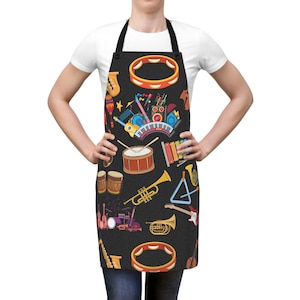 Bright Musical Instruments Apron for Creative Cooking, Gifts for Teachers Musicians, Chef Aprons for Music Lovers, Artsy Kitchenwear