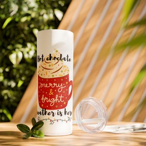 Merry & Bright Hot Chocolate Tumbler - Perfect for Winter, Christmas, Coffee Lovers, Holiday Gift, Travel Cup