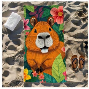 Vibrant Capybara Tropical Beach Towel, Fun Animal Design Summer Fun, Perfect Pool Travel, Vacation, Beach Day, Relaxation Teen Kid Child Spa