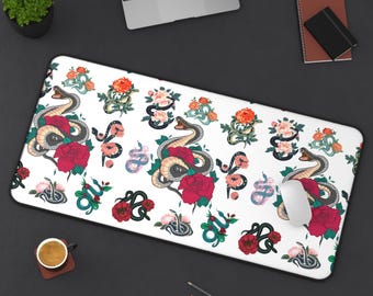 Floral Snake Desk Mat, Artistic Mouse Pad for Student Gamer Teacher Home Office, Unique Gift, Desk Accessory, Nature Decor, Gaming Pad