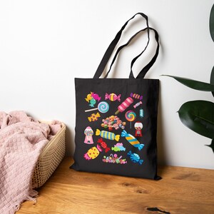 Colorful Candy Tote Bag, Eco-Friendly Shopping Bag, Gift for Kids Teens Sweet Lovers, Grocery Tote, Reusable Beach Bag, Cute Candy Bag