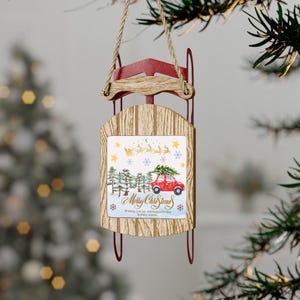 Vintage Festive Holiday Sleigh Santa Tree Sled Christmas Ornament - Joy and Happiness Design