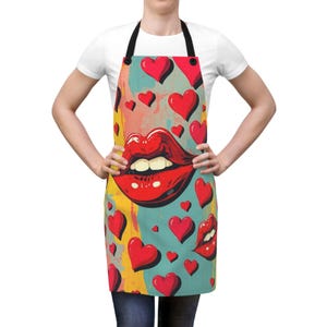 Love Bites Apron, Kitchen Gift for Chefs, Valentine&#39;s Day Accessories, Cooking Apron with Hearts, Cute Cooking Outfit, Love Themed Gift