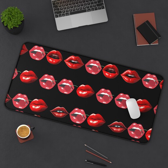 Lip Print Desk Mat, Sensual Stylish Office Decor, Gamer Lips