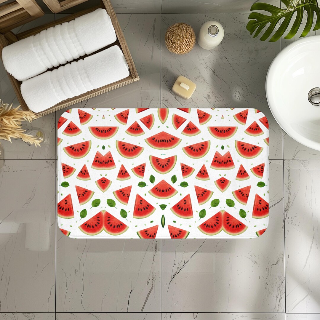 Watermelon Button Mat Watermelon Slice Bath Mat, Fun Bathroom Decor, Summer Vibe, Gift for ...