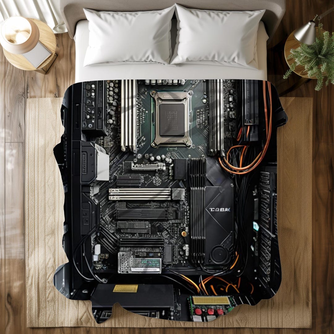 Computer Motherboard Plush Blanket, Tech PCB Interior Velveteen Cover ...