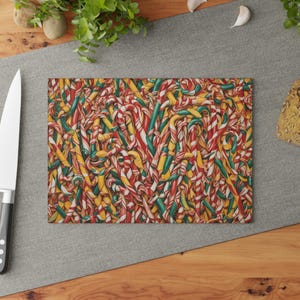 Tábua de corte de vidro para servir e cortar em bastão de doces festivo de Natal - Decoração de cozinha para feriados