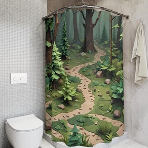 Forest Path Shower Curtain, Nature Decor, Bathroom Accessory, Cabin Style, Eco-Friendly Gift, Outdoor Theme, Kids Bathroom, Animated Bath