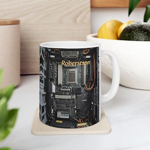 Personalized Techie Mug, Custom Computer PC Cup, Tech Circuit Board, Ceramic Office Work Mug, Home Gamer Gaming