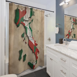 Vintage Italy Map Shower Curtain, Rustic Bathroom Decor, Travel Lover Gift, Italian Home Decor, World Map Curtain, Kid Teen Child Luxury Spa