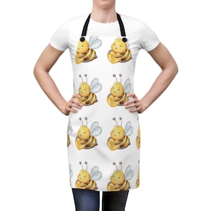 Cute Bee Apron for Baking and Cooking, Cook Kitchen Gift, Honey Bee Design Apron, Nature Chef Baking Apron, Honeycomb Lovers