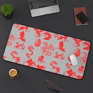 Fantasy Dragon Schreibtischmatte, Dungeon Gamer Schreibtischzubehör, Bürodekoration, einzigartiges Geschenk Drachen unter dem Motto, Drachendesign, mutiges Design