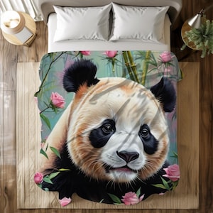 Cozy Panda Floral Plush Blanket, Soft Throw, Animal Love, Home Decor, Perfect for Kid Teen Child, Baby Shower Nursery, Nature Enthusiasts