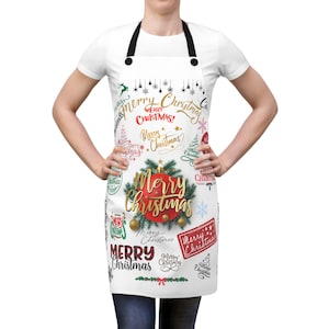 Tablier de Noël - Collage « Joyeux Noël » Matériel de cuisine pour les fêtes de fin d&#39;année