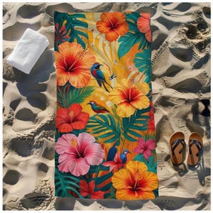Tropisches Paradies Strandtuch, Hawaiisches Blumentuch für Sommer, Entspannung am Pool, Urlaubsreisen, exotisches Accessoire, Geschenk für Strandliebe