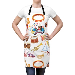 Musical Instruments Apron for Creative Cooking, Gifts for Teachers Musicians, Chef Aprons for Music Lovers, Artsy Kitchenwear