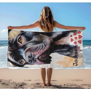 Personalized Customized Watercolor Cute Cane Corso Beach Towel, Fun Pet Valentine Love Gift, Pool Accessory, Essential Custom Mom Teen Spa