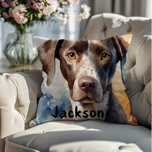 German Shorthaired Pointer Watercolor Spun Polyester Square, Dog Pet Love, Personalized Name Pillow, Cute Dog Decor, Customizable Dog Mama
