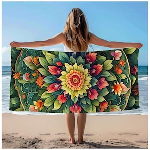 Vibrant Floral Mandala Beach Towel Relaxing Day Seaside, Colorful Towel, Summer Gift, Pool Towel, Travel Vacation Essential Honeymoon Couple