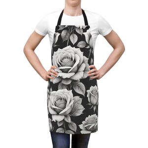Elegant Roses Floral Apron for Home Chefs, Valentine Romantic Gift for Her, Kitchen Accessory, Cooking Lover&#39;s, Black Design, Mother&#39;s Day