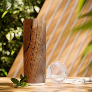 Rustic Wood Design Skinny Tumbler with Straw, 20oz | Eco-Friendly Travel Mug, Personalized Gift, Home Decor, Outdoor Drinkware, Unique