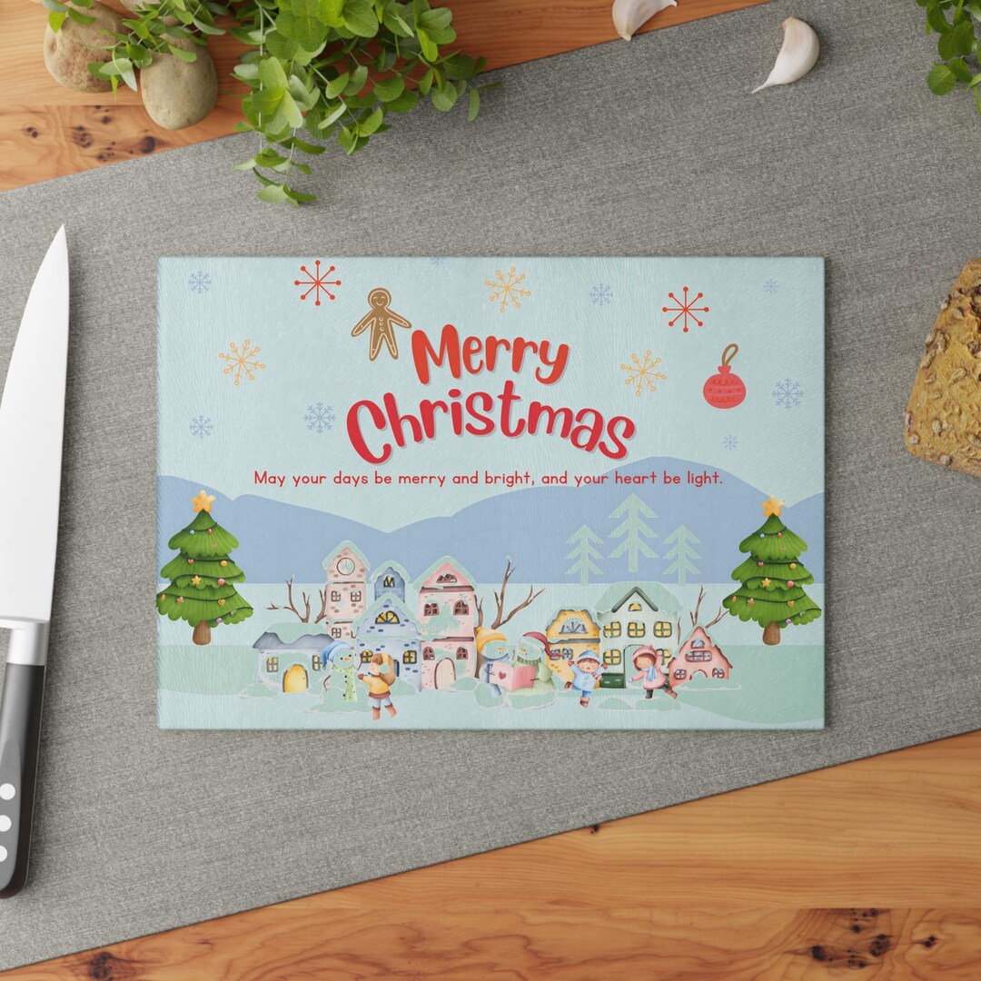 Merry Christmas Winter Wonderland Glass Cutting Chopping Serving Board ...
