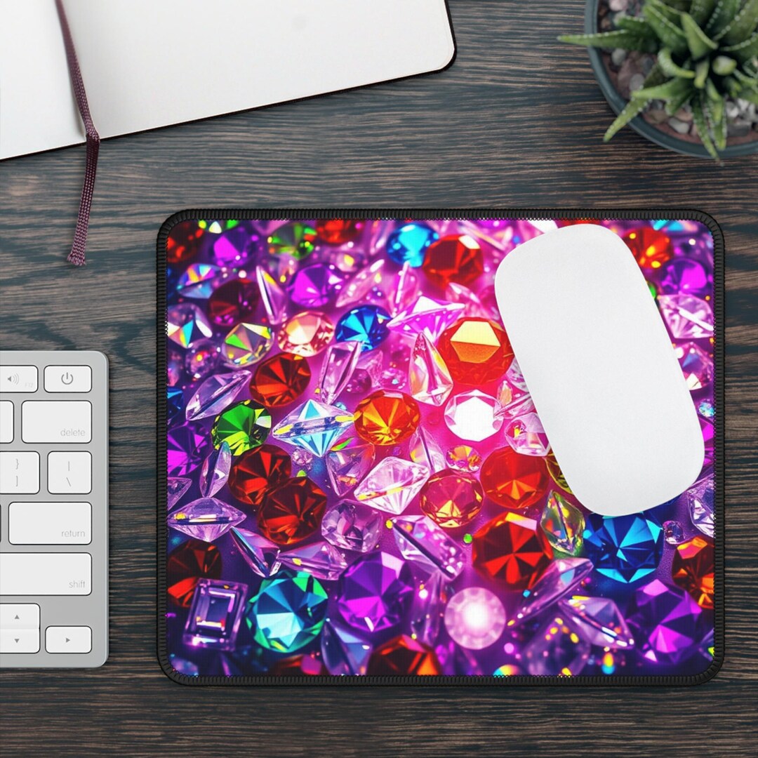 Colorful Gemstone Gaming Mouse Pad, Rainbow Jewels Desk Mat, Diamonds ...