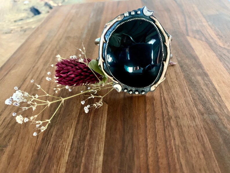 Adjustable Black Onyx Cuff Bracelet Sterling Silver Gemstone Bracelet Boho Cuff Unique Gift For Women GypsyJewelry