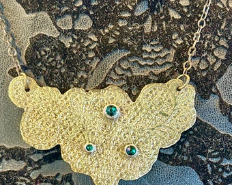 Brass etched lace collar necklace w/ Sworovski crystals