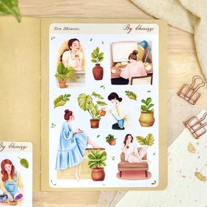 Folha de adesivos - Momentos lentos 03 adesivos bujo, adesivos de bullet journal, adesivos de planejador, diário, botânico, adesivos de plantas, vida lenta