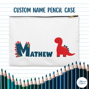 Personalized Dinosaur Pencil Case for Kids, Custom Name Pouch, Dino School Supplies Bag, Snack or Travel Zipper Pouch, Back to School Gift