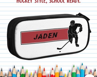Personalized Hockey Pencil Organizer, Custom Name Case for Boys, School Supply Bag, Back to School Teen Gift Idea